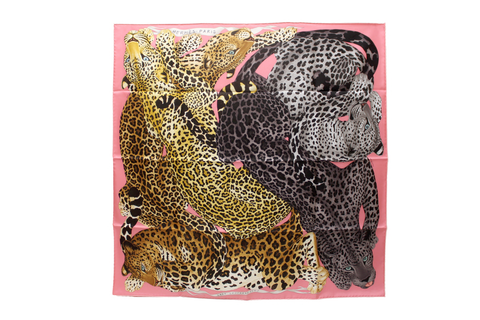New Hermes Silk Pink Lazy Leopardesses Scarf 90cm