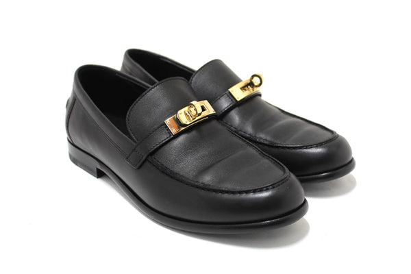 Hermes Black Calfskin Leather Destin Loafer Shoes Size 36.5