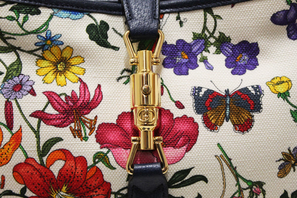 Gucci Blue Flora Canvas Jackie 1961 Medium Shoulder Bag 550152