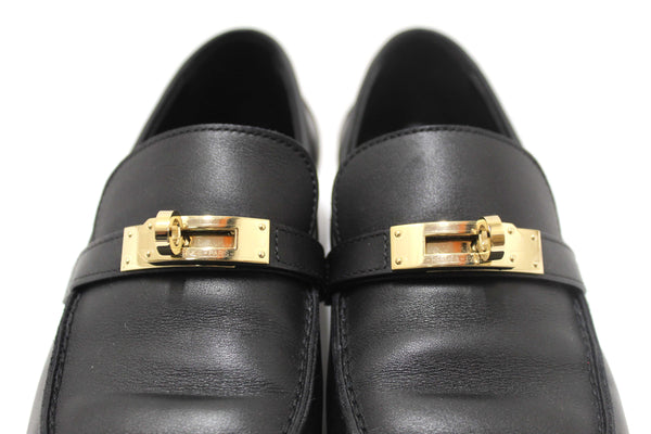 Hermes Black Calfskin Leather Destin Loafer Shoes Size 36.5
