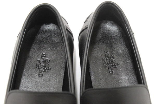 Hermes Black Calfskin Leather Destin Loafer Shoes Size 36.5