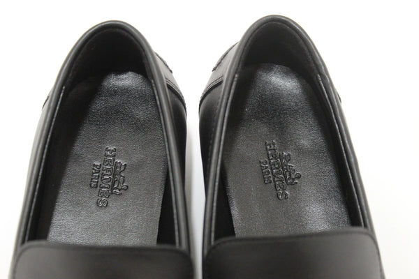Hermes Black Calfskin Leather Destin Loafer Shoes Size 36.5
