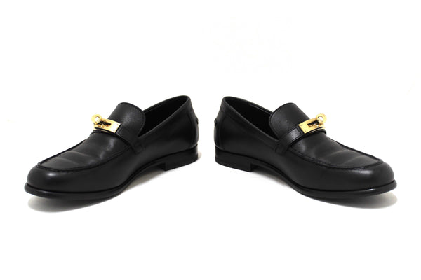 Hermes Black Calfskin Leather Destin Loafer Shoes Size 36.5