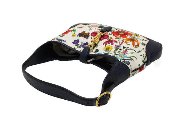 Gucci Blue Flora Canvas Jackie 1961 Medium Shoulder Bag 550152