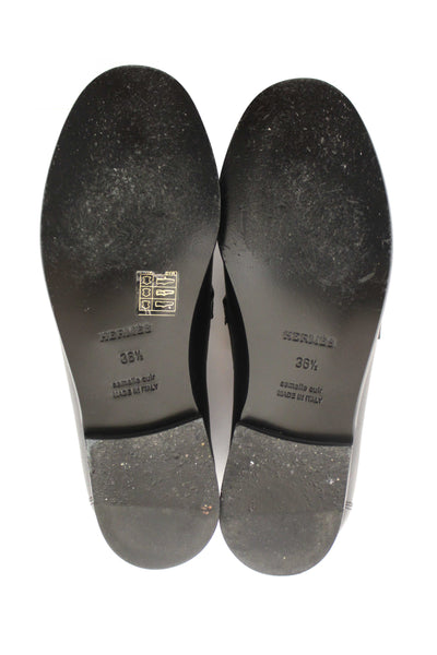 Hermes Black Calfskin Leather Destin Loafer Shoes Size 36.5