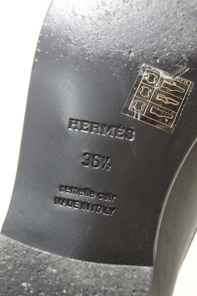 Hermes Black Calfskin Leather Destin Loafer Shoes Size 36.5