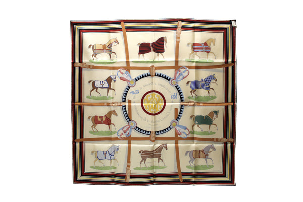 New Hermes Beige Cream Couvertures Et Tenues Silk Scarf 90cm