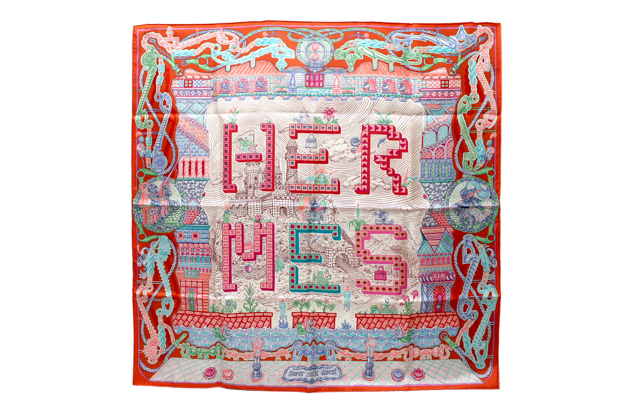 New Hermes Red Super Silk Quest Scarf 90cm