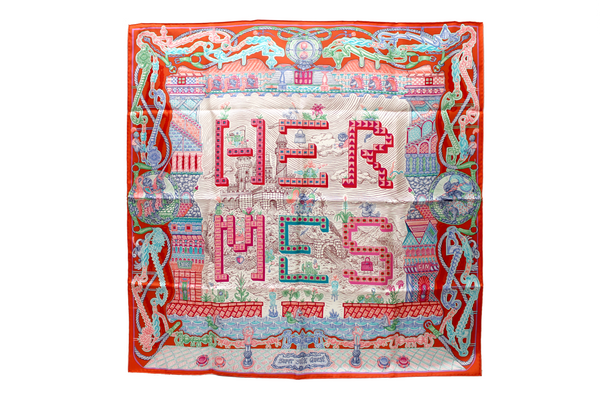 New Hermes Red Super Silk Quest Scarf 90cm