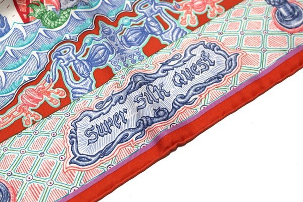 New Hermes Red Super Silk Quest Scarf 90cm