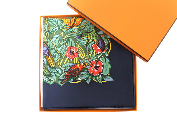 New Hermes Blue Jungle Love Forever Scarf 90cm