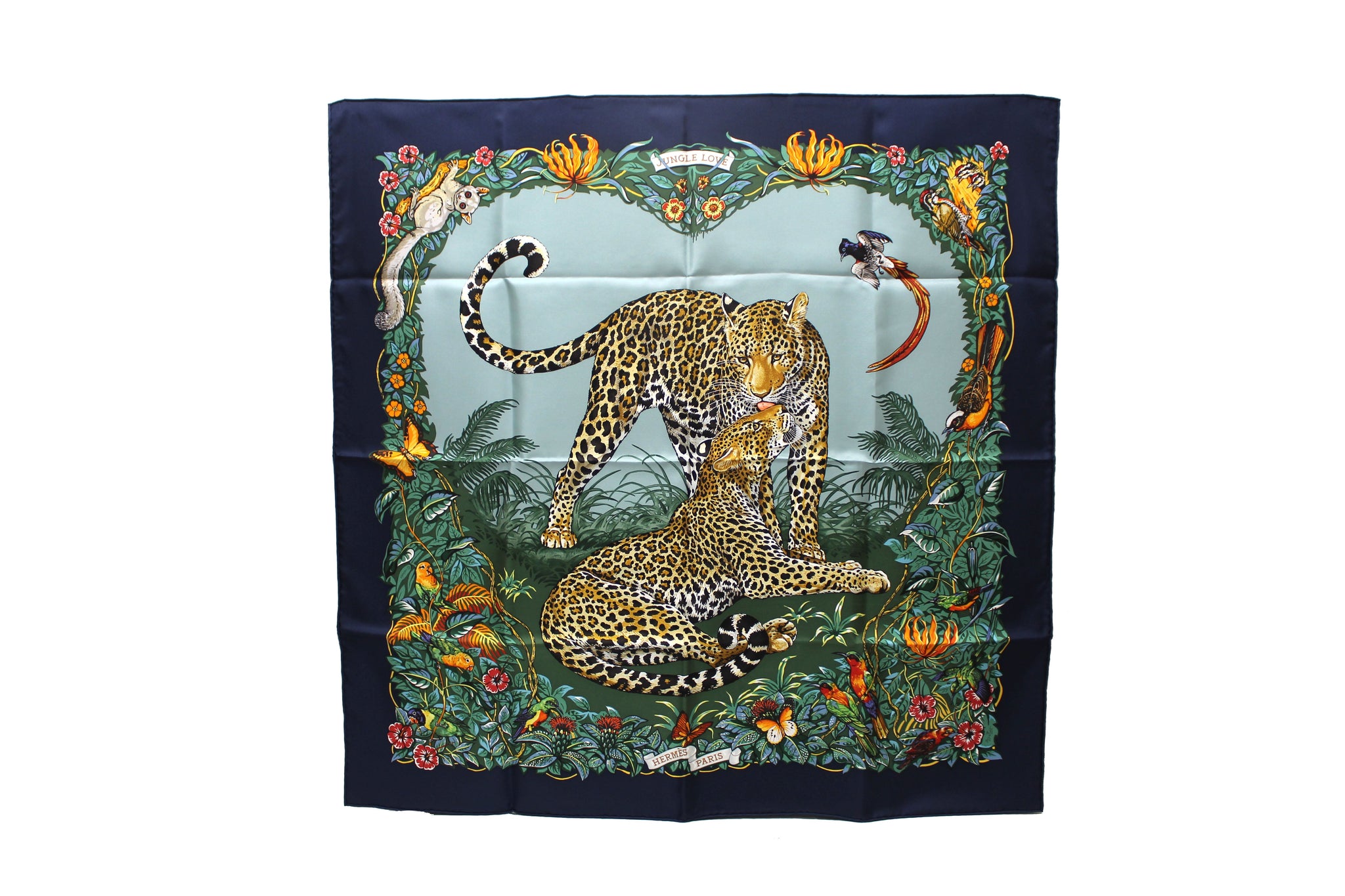New Hermes Blue Jungle Love Forever Scarf 90cm