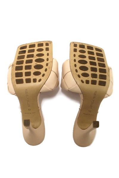 Bottega Venetal Beige Leather Lido Mule Open Sandals Shoes 37