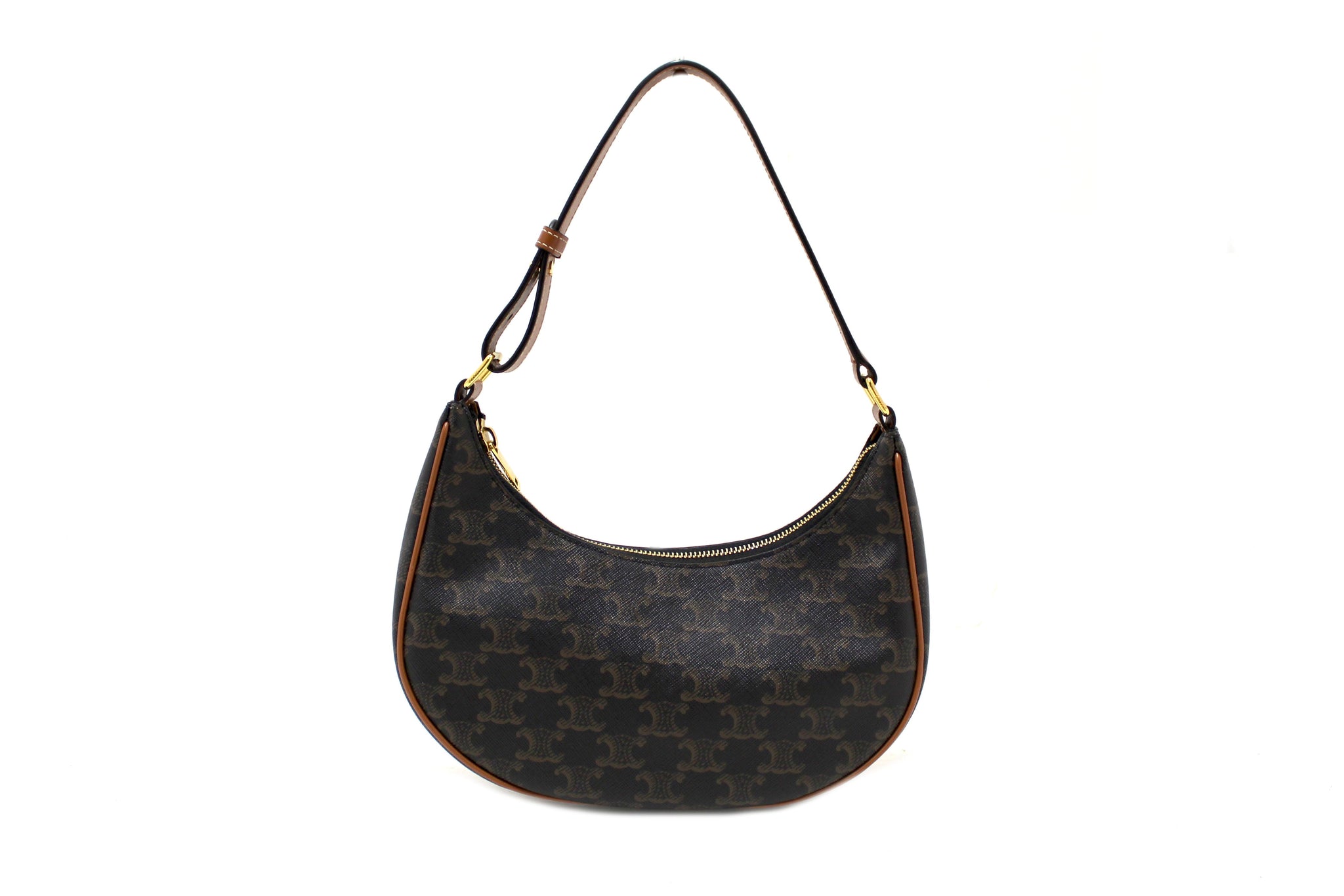 Celine Brown Leather/Canvas Ava Triomphe Hobo Shoul | Italystation.com - Now at italystation.com
