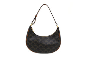 Celine Brown Leather/Canvas Ava Triomphe Hobo Shoul | Italystation.com - Now at italystation.com