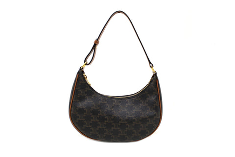 Celine Brown Leather/Canvas Ava Triomphe Hobo Shoul | Italystation.com - Now at italystation.com
