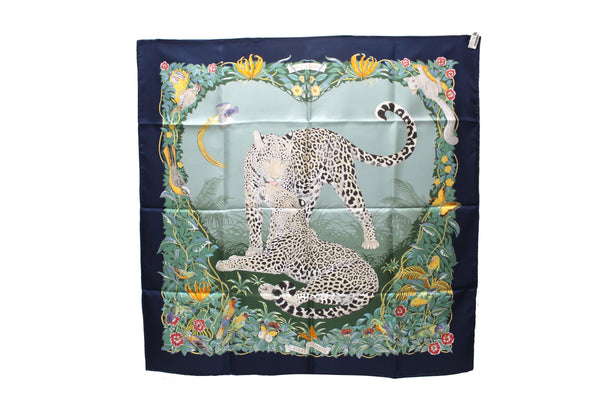 New Hermes Blue Jungle Love Forever Scarf 90cm