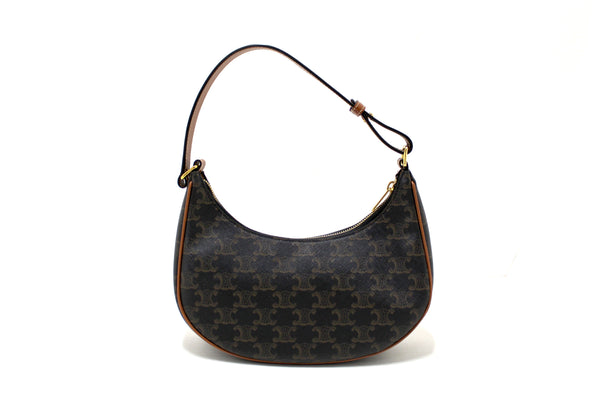 Celine Brown Leather/Canvas Ava Triomphe Hobo Shoul | Italystation.com - Now at italystation.com