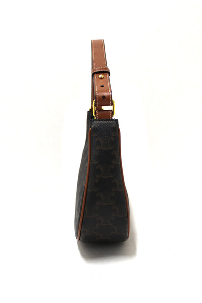 Celine Brown Leather/Canvas Ava Triomphe Hobo Shoul | Italystation.com - Now at italystation.com