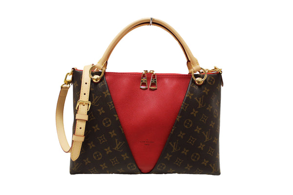 Louis Vuitton Classic Monogram Canvas with Red Leather V Tote MM Bag
