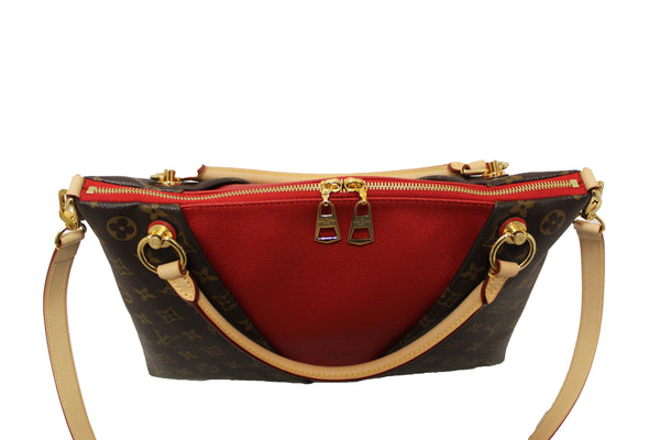 Louis Vuitton Classic Monogram Canvas with Red Leather V Tote MM Bag