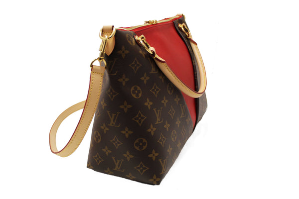 Louis Vuitton Classic Monogram Canvas with Red Leather V Tote MM Bag