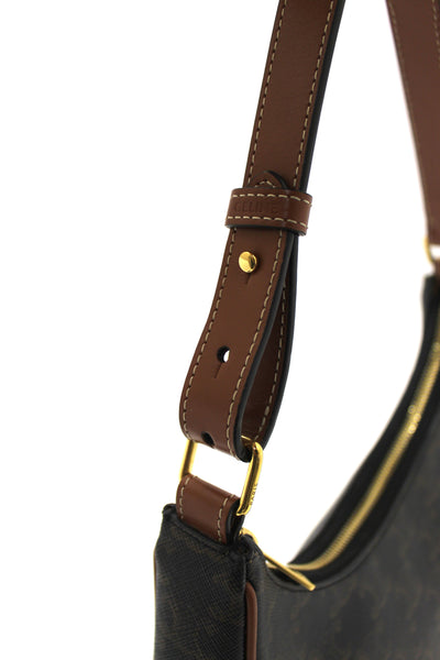 Celine Brown Leather/Canvas Ava Triomphe Hobo Shoul | Italystation.com - Now at italystation.com