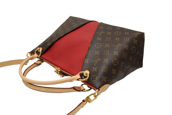 Louis Vuitton Classic Monogram Canvas with Red Leather V Tote MM Bag