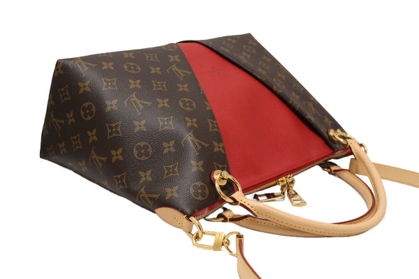 Louis Vuitton Classic Monogram Canvas with Red Leather V Tote MM Bag