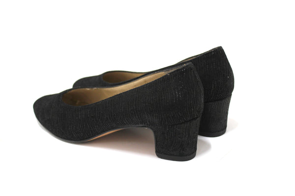 Salvatore Ferragamo Black Embossed Suede Leather Kitten Heel Size 6 B