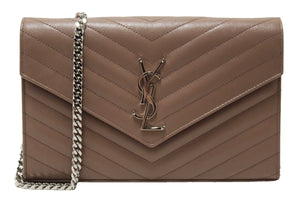 NEW Yves Saint Laurent Fard Cassandre Matelasse Grain De Poudre Chain Wallet Crossbody Bag