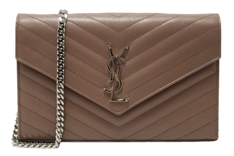 NEW Yves Saint Laurent Fard Cassandre Matelasse Grain De Poudre Chain Wallet Crossbody Bag