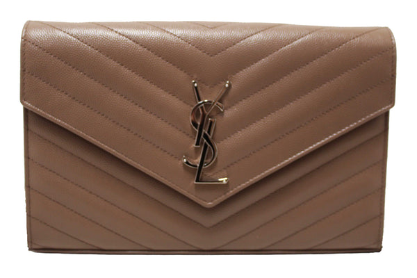 NEW Yves Saint Laurent Fard Cassandre Matelasse Grain De Poudre Chain Wallet Crossbody Bag