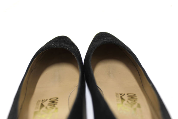 Salvatore Ferragamo Black Embossed Suede Leather Kitten Heel Size 6 B