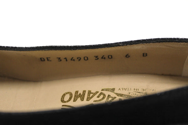 Salvatore Ferragamo Black Embossed Suede Leather Kitten Heel Size 6 B