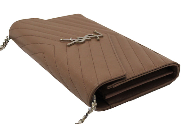 NEW Yves Saint Laurent Fard Cassandre Matelasse Grain De Poudre Chain Wallet Crossbody Bag