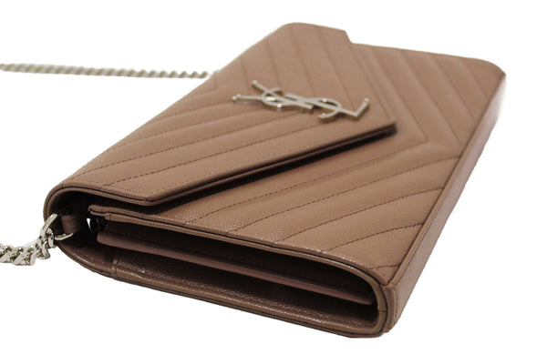NEW Yves Saint Laurent Fard Cassandre Matelasse Grain De Poudre Chain Wallet Crossbody Bag