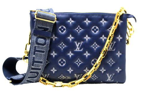 Louis Vuitton Denim Blue Lambskin Embossed Monogram Cous | Italystation.com - Shop Now at italystation.com