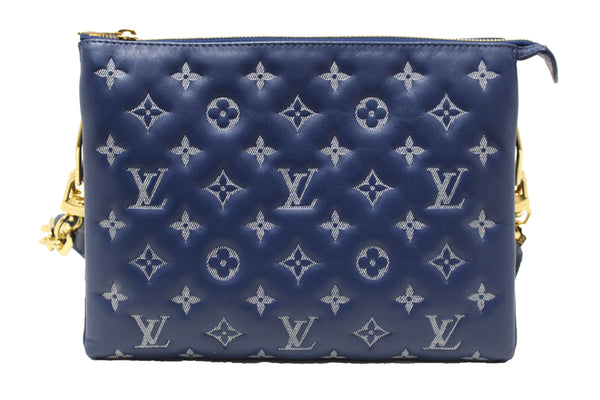 Louis Vuitton Denim Blue Lambskin Embossed Monogram Coussin PM Bag