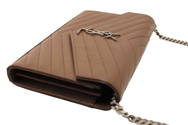 NEW Yves Saint Laurent Fard Cassandre Matelasse Grain De Poudre Chain Wallet Crossbody Bag