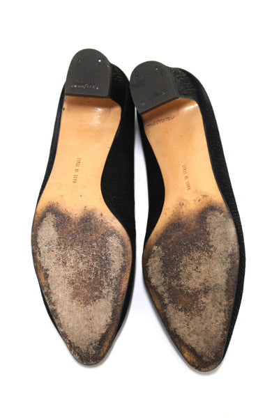 Salvatore Ferragamo Black Embossed Suede Leather Kitten Heel Size 6 B