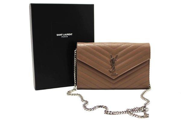 NEW Yves Saint Laurent Fard Cassandre Matelasse Grain De Poudre Chain Wallet Crossbody Bag