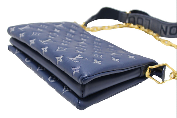 Louis Vuitton Denim Blue Lambskin Embossed Monogram Coussin PM Bag