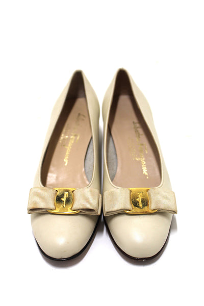 Salvatore Ferragamo Calfskin White Leather Kitten Heel with Bow Size 6B