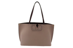 Valentino Garavani Neutral Calfskin Leather Vlogo Fillme MediumTote
