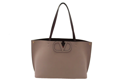Valentino Garavani Neutral Calfskin Leather Vlogo Fillme MediumTote
