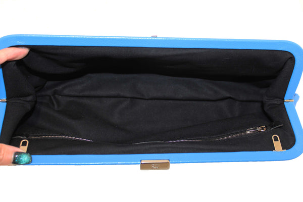 NEW Balenciaga Blue Grained Calfskin Leather XL Cloud Clutch with Strap