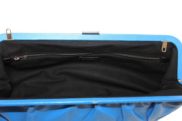 NEW Balenciaga Blue Grained Calfskin Leather XL Cloud Clutch with Strap