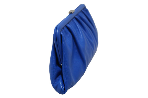 NEW Balenciaga Blue Grained Calfskin Leather XL Cloud Clutch with Strap