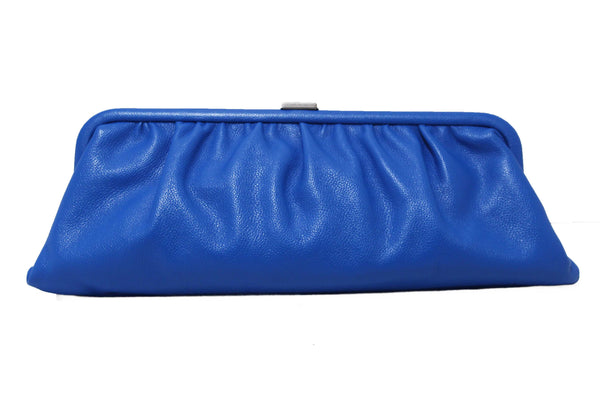 NEW Balenciaga Blue Grained Calfskin Leather XL Cloud Clutch with Strap